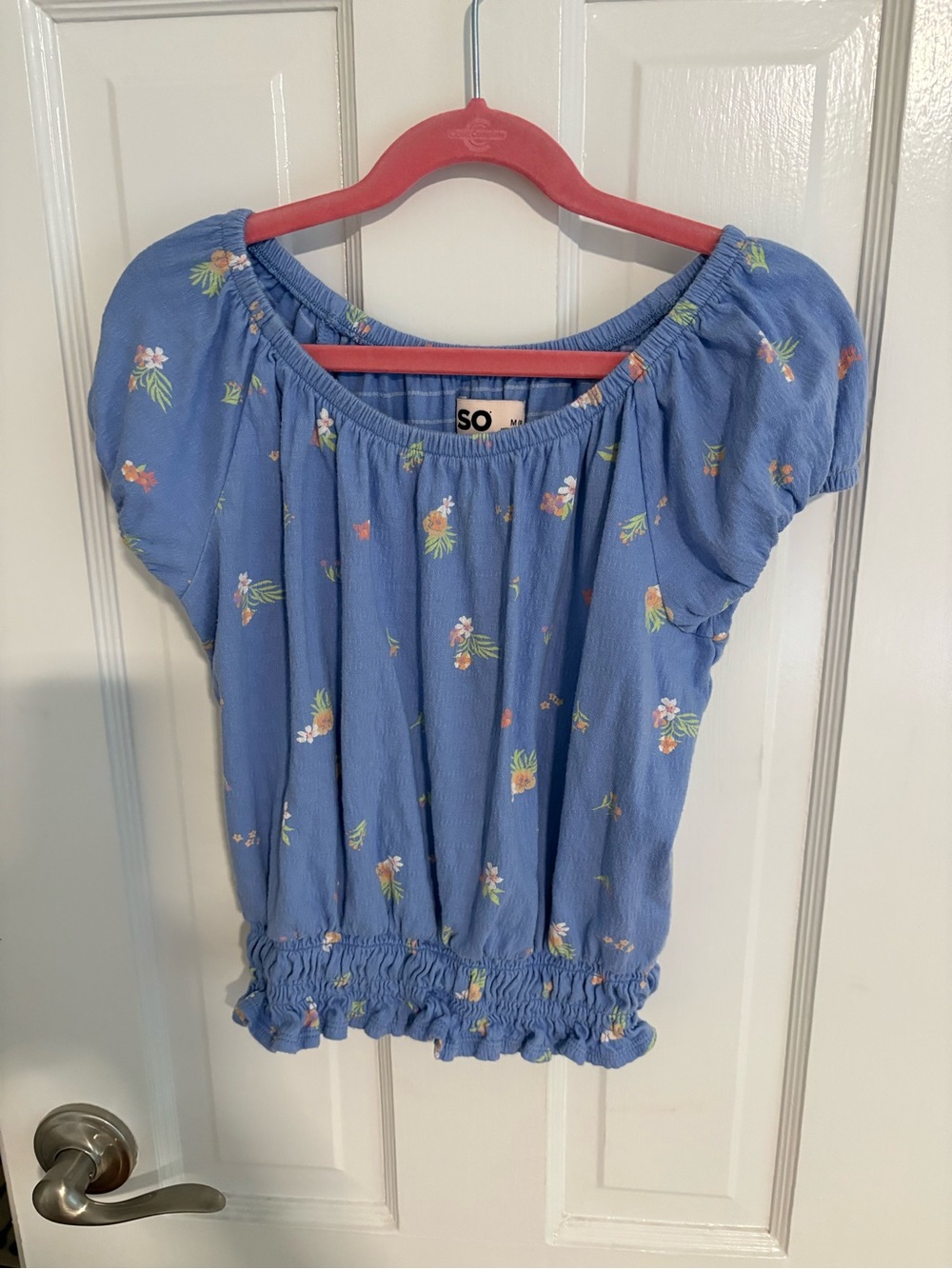 SO Light Blue Floral Peasant Blouse, Girls Size 8